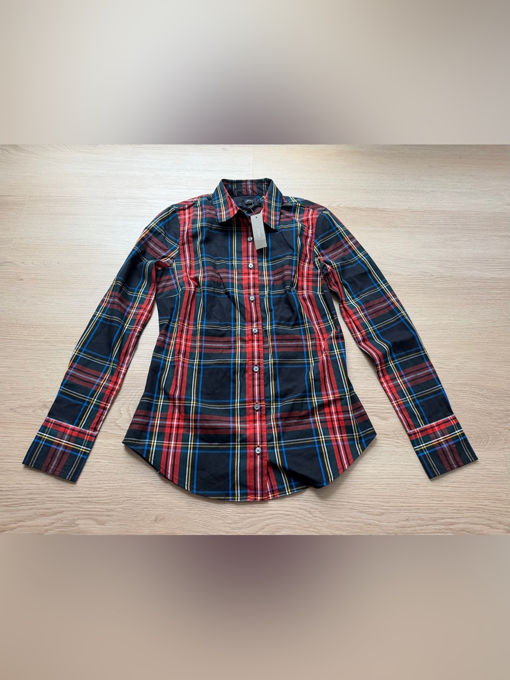 J.Crew Slim Stretch Perfect Shirt Stewart Tartan Red Multi Plaid Size 00